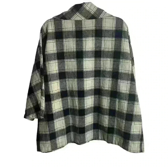 Coldwater Creek Size 1X Pea Coat Flannel Plaid Shaket Wool Black Button Down - Picture 5 of 7